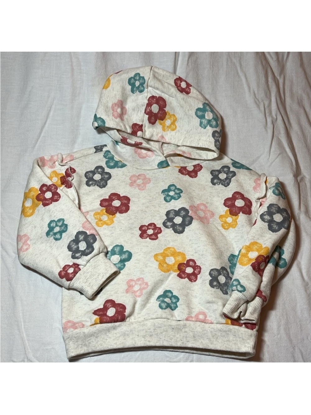 3T Kids Floral Hoodie Sweatshirt - Cream with Multi-Color Flowers